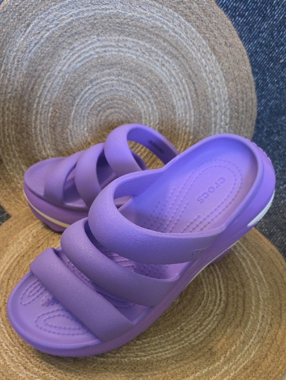 CROCS Lavender Triple-Strap Platform Slides